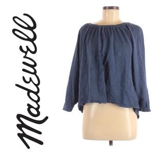 Madewell Blue Burnout Dolman Sleeves Back Slit Blue Blouse Size M